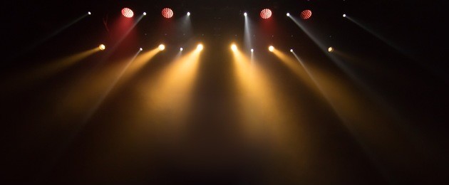 scene, stage light with colored spotlights and smoke
