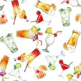 summer cocktails.watercolor seamless pattern.