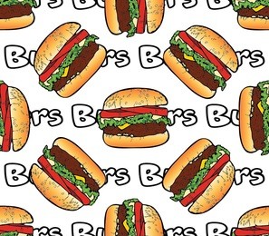 seamless background with sketch fast food. pattern with hand drawn elements on white background. fast food restaurant, menu. 