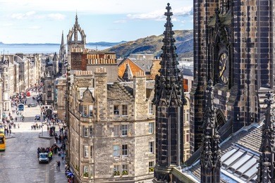royal mile and old center of edinburgh in spring
