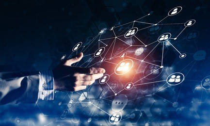 background conceptual image with social connection lines on dark backdrop