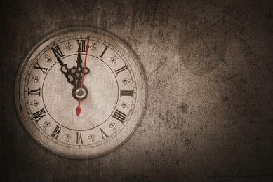 vintage clock on the wood wall, vintage color