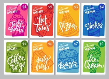 hand-drawn fast food menu. background with food for menu and advertising or packaging. sketch. vector design