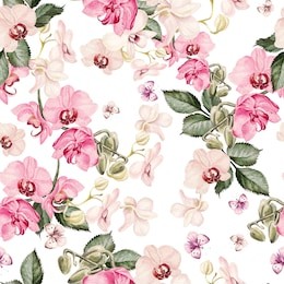 beautiful watercolor pattern with orchid flowers. illustration.