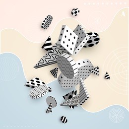 3d decorative elements with space for text. black and white geometric shapes on a colored pastel background. abstract colorful poster. vector illustration