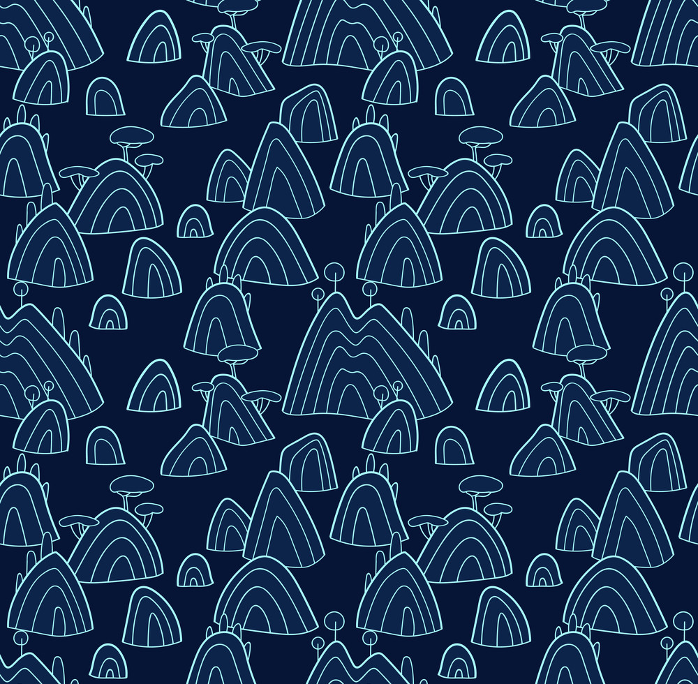 landscape pattern. vector seamless pattern with hills, trees, fields and peaks. background illustration with sea landscape.