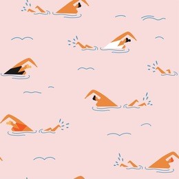 people swimming in the ocean seamless pattern. summertime travel illustration in vector.