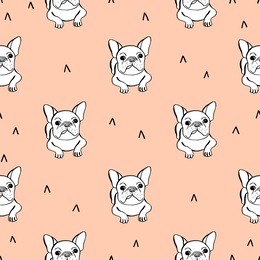 seamless pattern with french bulldog on pink background
