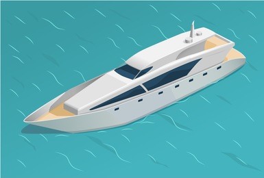 vector illustration white yacht in the ocean.  isometric