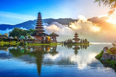 pura ulun danu bratan temple in bali, indonesia.