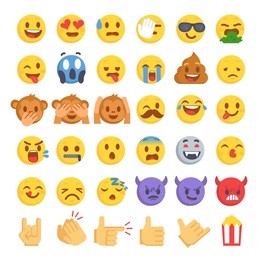 cartoon emoji collection. set of emoticons with different mood. flat style vector illustration isolated on white background.