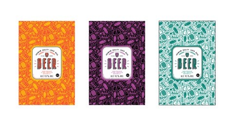 set of seamless pattern and template labels for craft beer. set of color variants