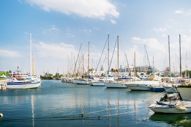 sea port el kantaoui, tunisia. many yachts moored to the pier.