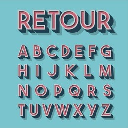 retro 3d font set, vector illustration