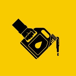 replacement motor oil icon. car mechanic hold canister of motor oil silhouette, isolated on background. station service maintenance. lubrication engine and mechanisms. vector pictogram flat design.