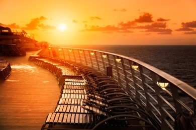 cruise ship upper deck at sunset