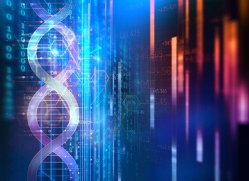 dna molecules on abstract technology background , concept of biochemistry and genetic theory.
