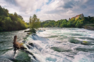 landscape of beautiful largest waterfall in europe. rhinefall, switzerland.