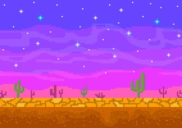 pixel art sunset in the desert. background for the game.