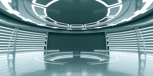 empty futuristic interior with glossy walls and floor. 3d illustration