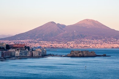 naples, vesuvius volcano and castel dell'ovo from posillipo