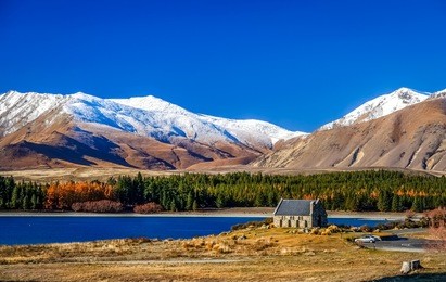church of good shepherd on the lake shore, new zealand south island