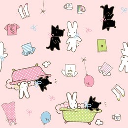 seamless pattern with cute rabbits and dogs. vector background for kids.