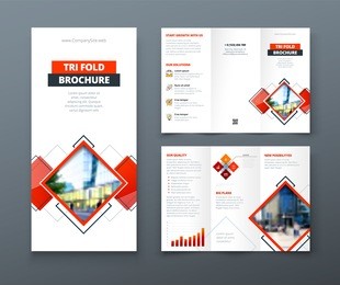 tri fold brochure design. corporate business template for tri fold flyer with rhombus square shapes