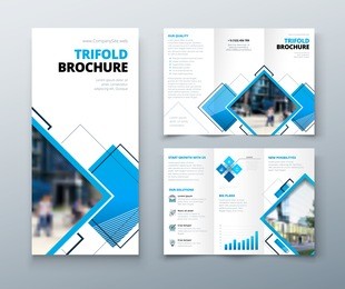 tri fold brochure design. corporate business template for tri fold flyer with rhombus square shapes