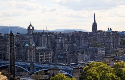 view from calton hill towards north bridge and old town. edinburgh. scotland. uk.