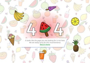 404 error page summer fruit juice smoothie food doodles icons and symbols background vector art illustration