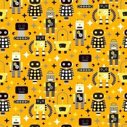 seamless pattern with different vintage robots. vector illustration