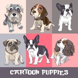set of a different cartoon puppies. vector illustration.