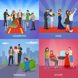 celebrity 2x2 design concept set of paparazzi stylists fans and vip persons flat vector illustration 