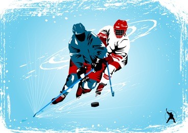 hockey player makes a strong shot on goal rival;