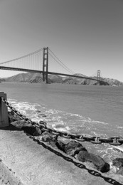 the golden gate bridge, an engineering marvel of construction and architectural landmark which sees both automobile and pedestrian traffic in san francisco, california, usa