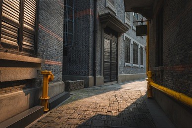 the empty alleyways of xintiandi in the french concession area of shanghai, china