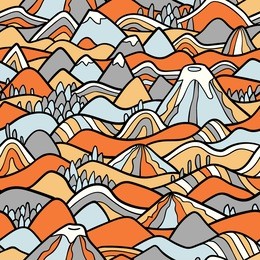 landscape pattern. vector seamless pattern with hills, trees, fields and peaks. background illustration with bright landscape. 
