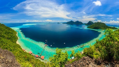 scenic panoramic top view of bohey dulang island semporna, sabah.