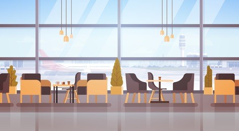 airport waiting hall departure terminal interior check in flat vector illustration
