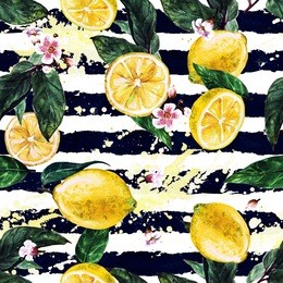 lemons. watercolor seamless pattern.