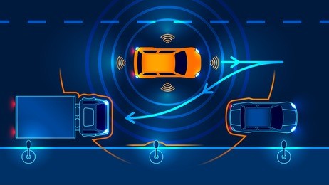 smart car parking assist system parallel parking. vector illustration.