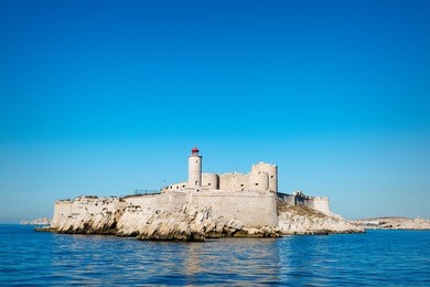 view of chateau d'if, famous prison mentioned in dumas monte cristo novel, marseille, france