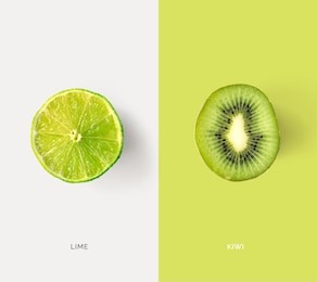 creative layout made of lime and kiwi. flat lay. food concept.