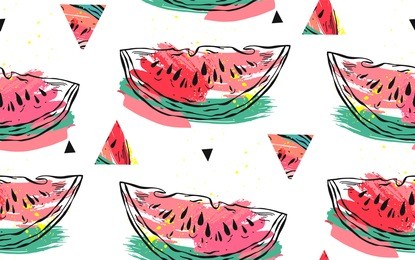 hand drawn vector funny summer unusual background with abstract watermelon,freehand textures and modern handwritten calligraphy quote summer vitamin isolated on white background.sign,poster,label