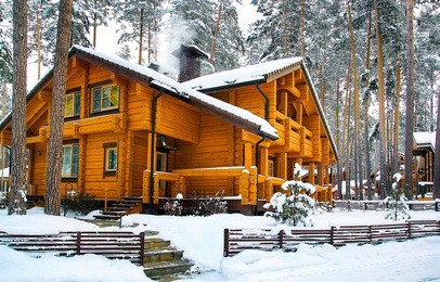 winter wooden cottage house