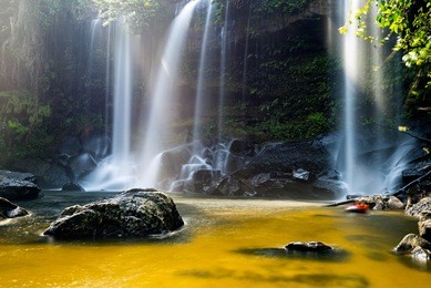 long exposure waterfall in phnom kulen national park, siem reap, cambodia.