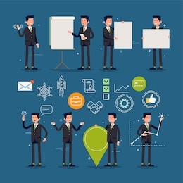 cool vector flat design elements on business and finance. abstract male businessman character holding blank sheets, acting, posing, articulating. ideal for motion design and infographics