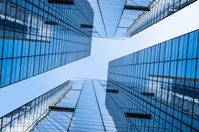 bottom view of modern office building
