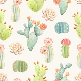 seamless pattern with cactus, vector illustration in vintage style.
